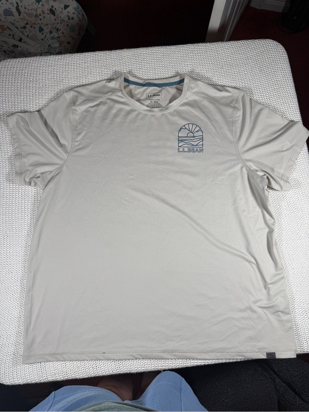L.L. Bean Men's Short-Sleeve Tee in Light Beige with Blue Chest Logo
